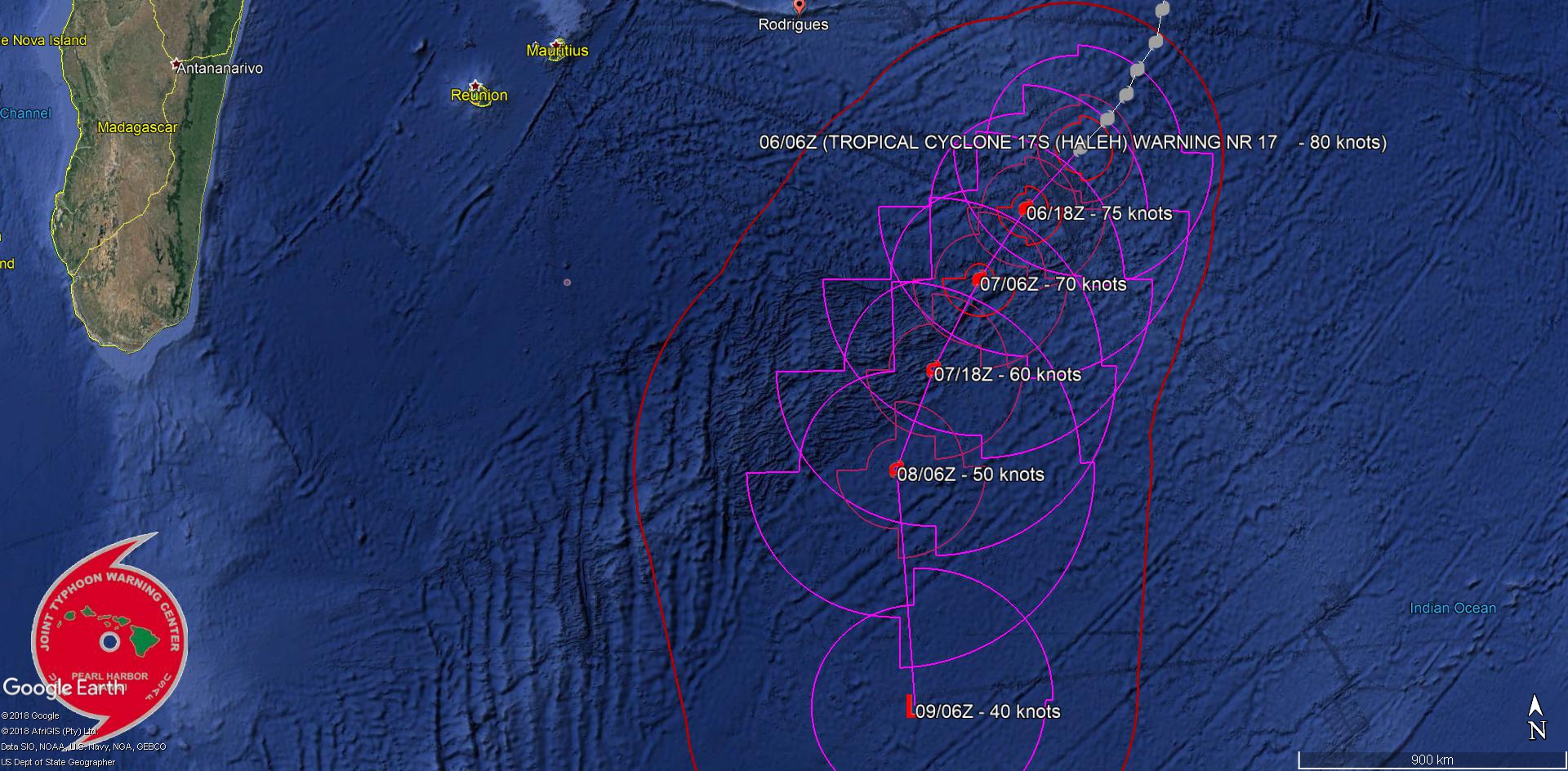 09UTC: cyclone HALEH(17S) category 1 US is weakening, extratropical transition set to begin in 36hours