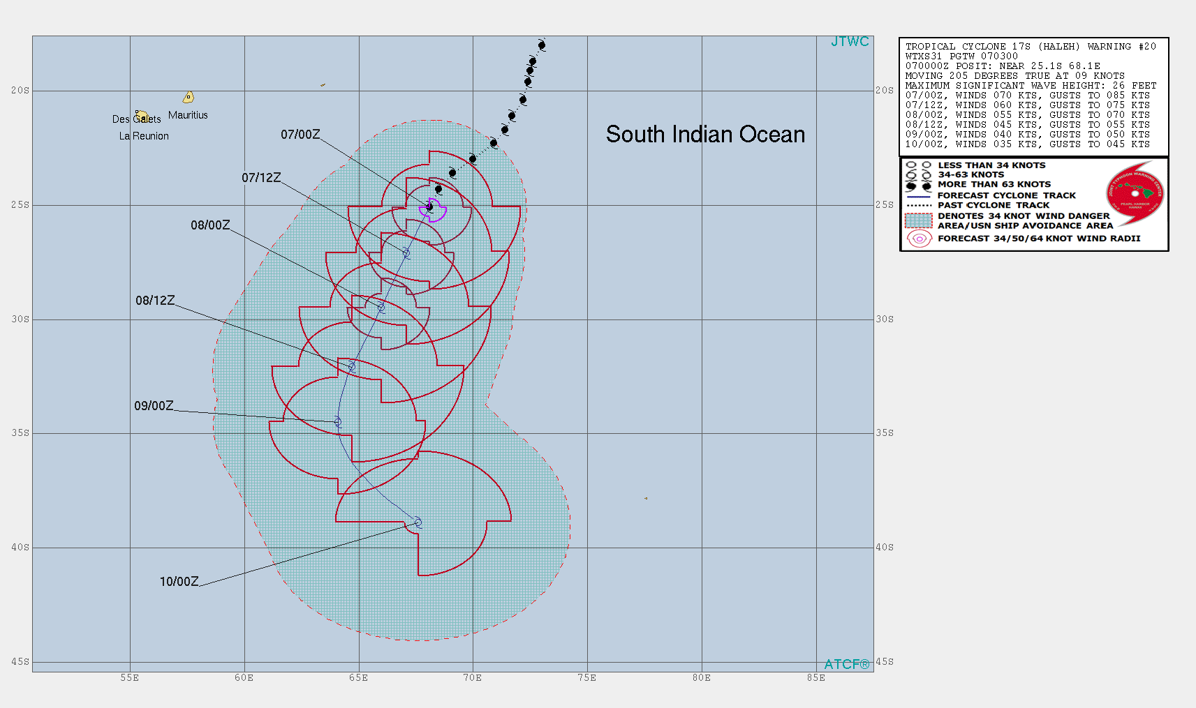 03UTC: Cyclone HALEH(17S) category 1 US, weakening and becoming extratropical in 36hours