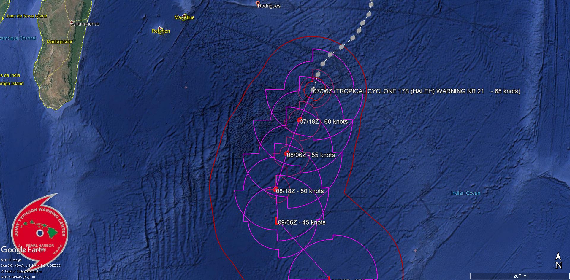 09UTC: TC HALEH(17S) category 1 US is weakening, forecast to be fully extratropical in 48hours