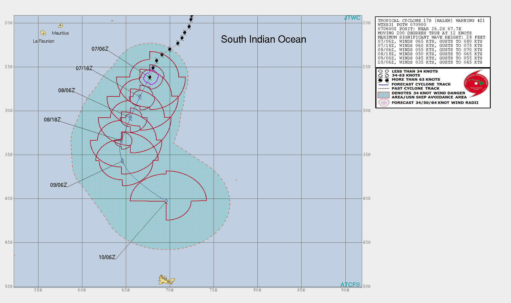 09UTC: TC HALEH(17S) category 1 US is weakening, forecast to be fully extratropical in 48hours