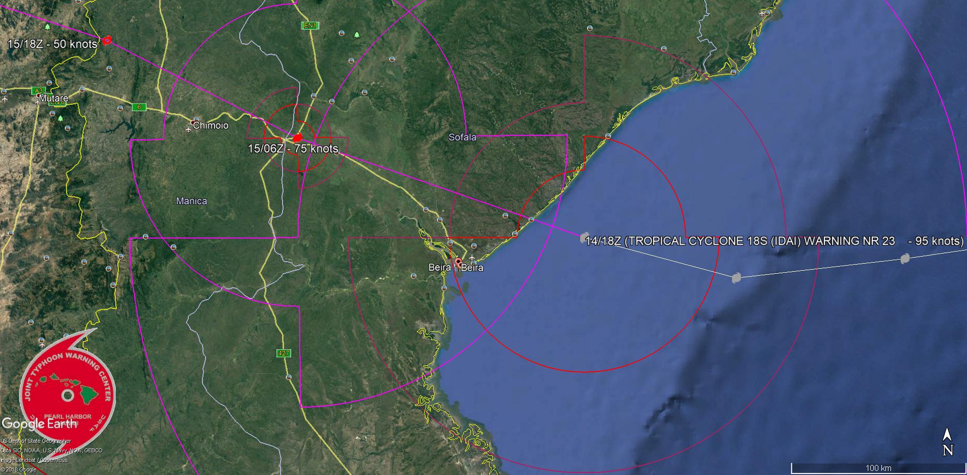 00UTC: TC IDAI(18S) made landfall over Beira near 22utc. 00UTC: TC IDAI(18S) made landfall over Beira near 22utc.
