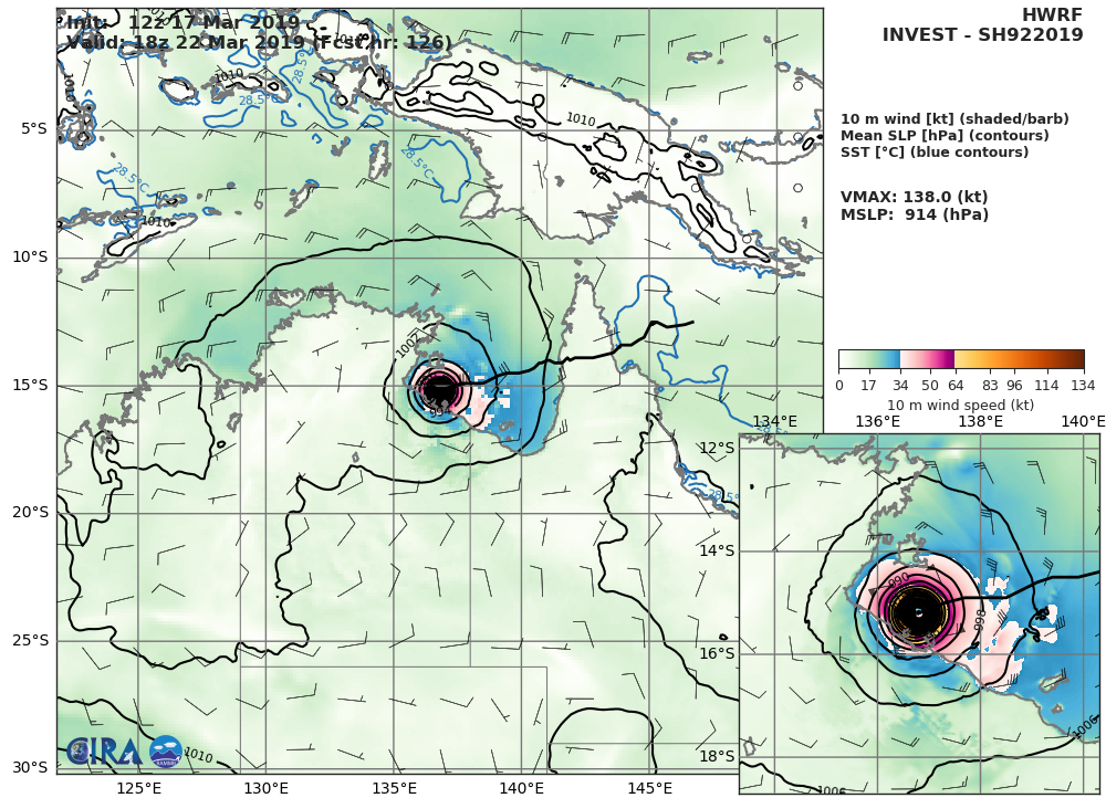 21UTC: TC TREVOR(20P) has formed, intensifying rapidly over the Coral Sea with landfall over Cape York expected shortly after 36hours