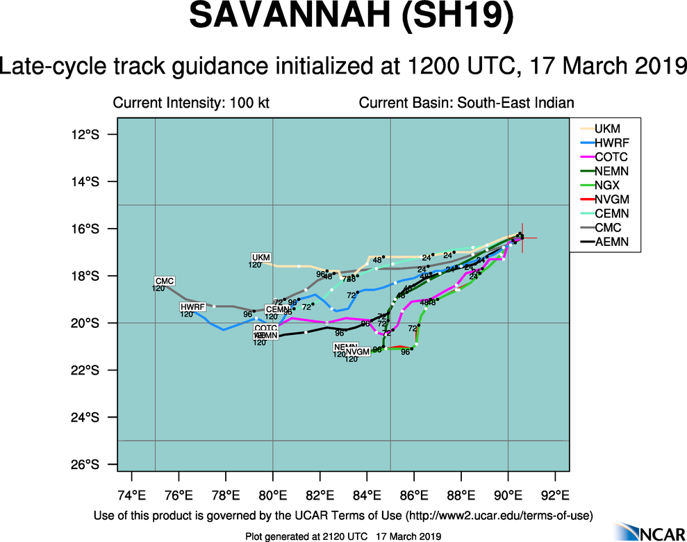 21UTC: TC SAVANNAH(19S) category 2 US is now weakening over the open seas of the South Indian Ocean