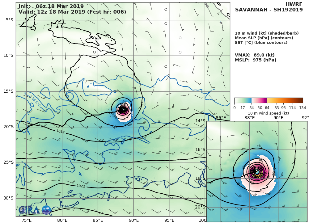 15UTC: TC SAVANNAH(19S) has been weakening rapidly in the middle of the South Indian Ocean