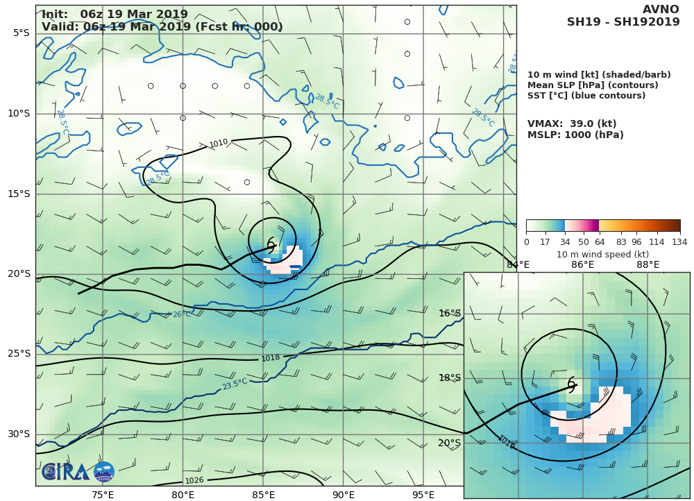 15UTC: SOUTH INDIAN: TC SAVANNAH(19S) with flaring convection but still expected to fall below 35knots intensity in 36hours
