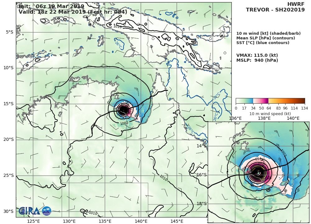15UTC: TC TREVOR(20P) is overland, rapid intensification over the Gulf of Carpentaria expected after 36hours