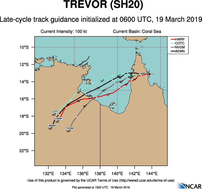 15UTC: TC TREVOR(20P) is overland, rapid intensification over the Gulf of Carpentaria expected after 36hours