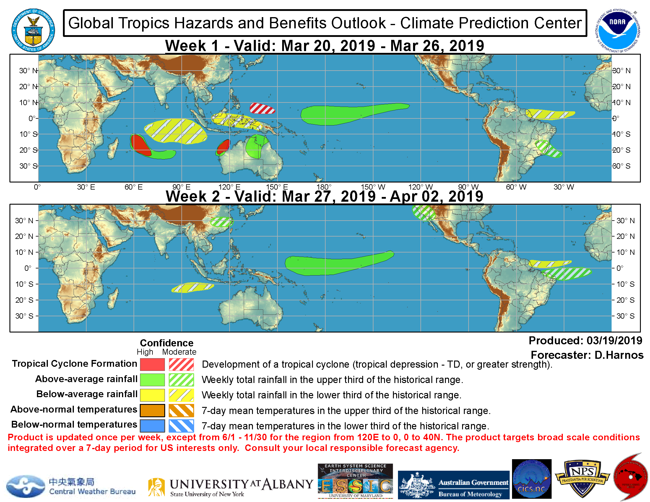 Les cartes de la Noaa actualisées hier montrent bien la zone en rouge au nord-est des Iles Soeurs comme zone à fort potentiel cyclonique: il s'agit de 93S.