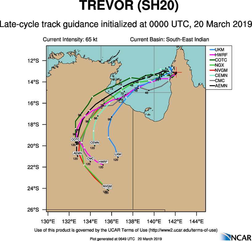 09UTC: TC TREVOR(20P): close to moving back over sea, expected to intensify rapidly next 48h over Gulf of Carpentaria