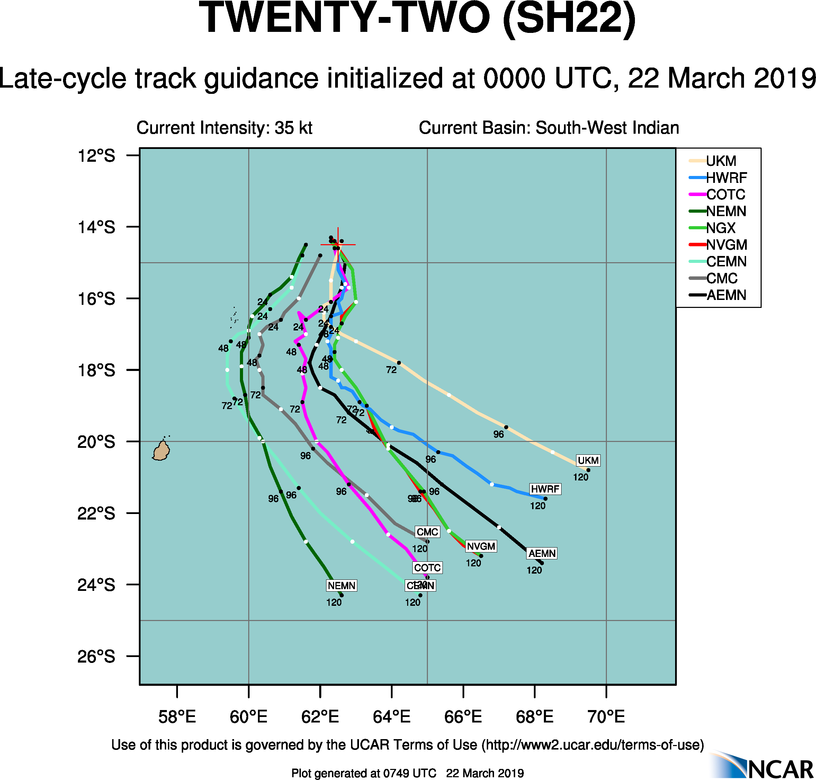 Mascarenes area: TC 22S slow-moving, intensifying rapidly next 48hours, potential direct threat to Rodrigues 