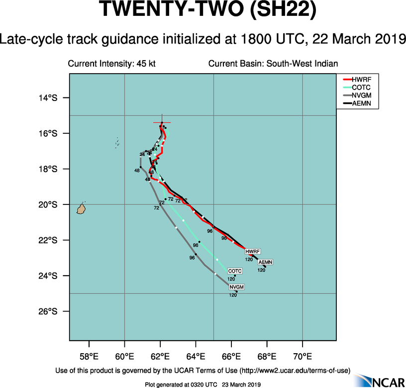 03UTC: JOANINHA(22S) slow-moving and expected to intensify rapidly next 24hours, slowly approaching Rodrigues