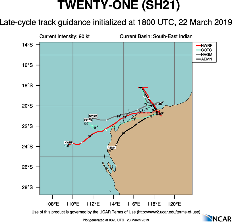 03UTC: VERONICA(21S) gradually approaching Port Hedland as a category 1 US.