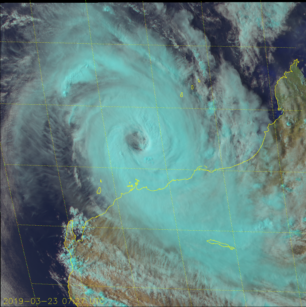 0727UTC. LARGE 110KM WIDE EYE AFTER A LIKELY EYE-WALL REPLACEMENT CYCLE