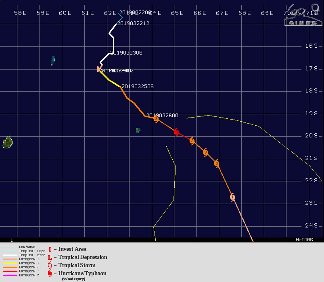 09UTC: JOANINHA(22S) top category 3 US, slowly moving away from ROD, may still peak as a category 4 US