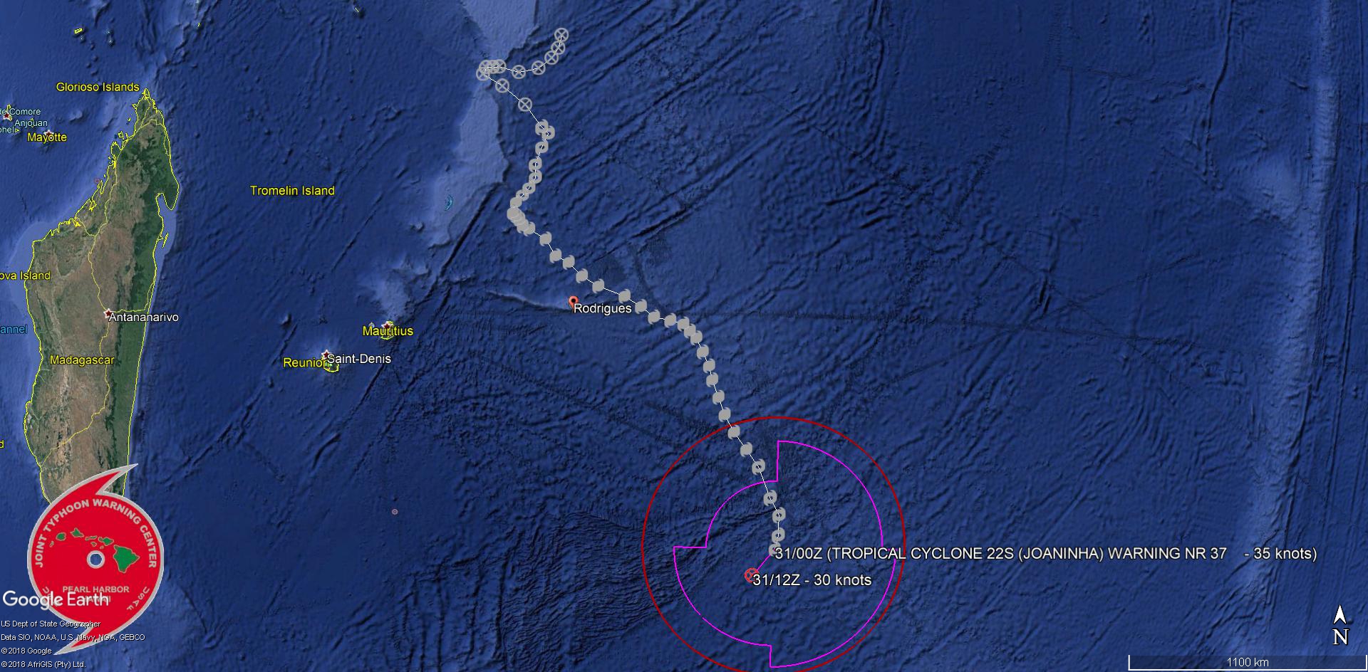 03UTC: JOANINHA(22S), final warning, maximum intensity reached was 115knots, Category 4 US
