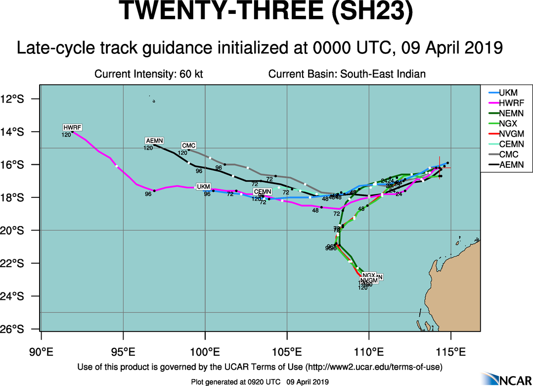 09UTC: TC WALLACE(23S): intensity forecast to fall below 35knots in 36hours(maybe sooner) 09UTC: TC WALLACE(23S): intensity forecast to fall below 35knots in 36hours(maybe sooner)
