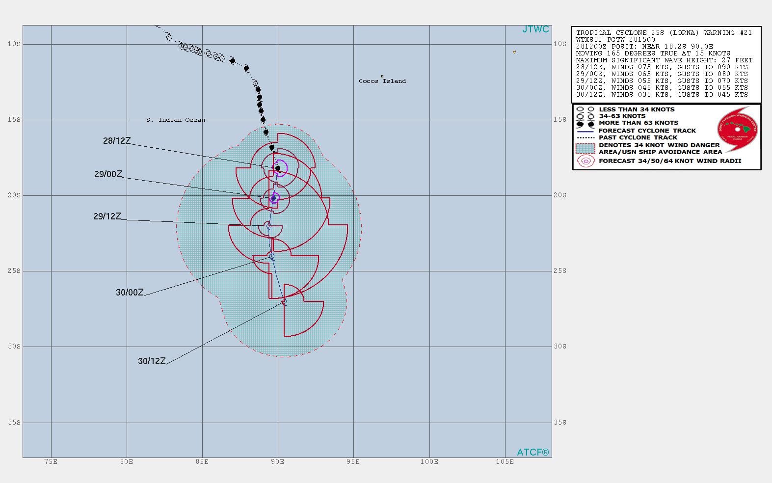 Cyclone LORNA(25S) category 1 US is forecast to weaken next 36hours and be fully extratropical in 48hours(satellite animation)