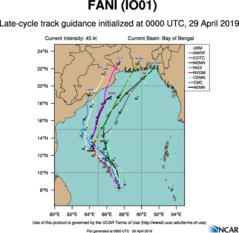TC 01B(FANI): significant intensification forecast and possible threat to the north-east coasts of India in 4 to 5 days