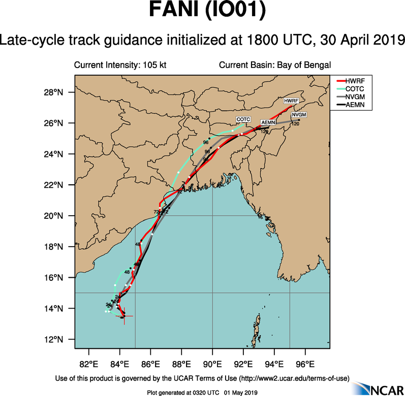 Cyclone FANI(01B) category 3 US, possible landfall near Puri/India shortly after 48hours(VIDEO)