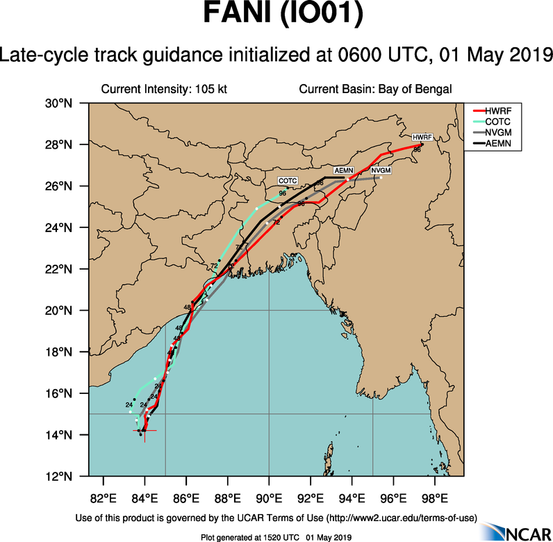 Dangereous TC FANI(01B) category 3 US, intensifying, forecast to hit Puri/Bhubaneshwar area shortly after 36hours(VIDEO)