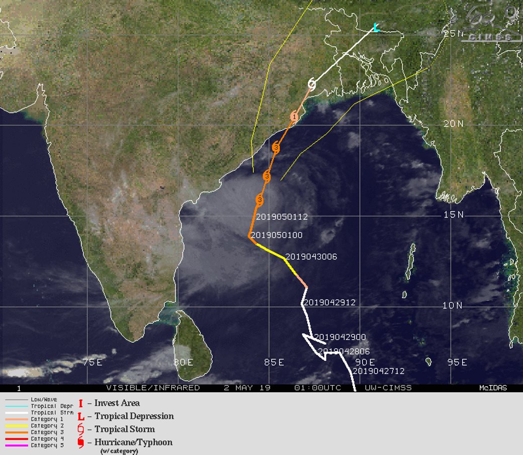 TC FANI(01B) strong category 3 US, gradually approaching Puri/Bhubaneshwar. FANI is a powerful and dangerous cyclone