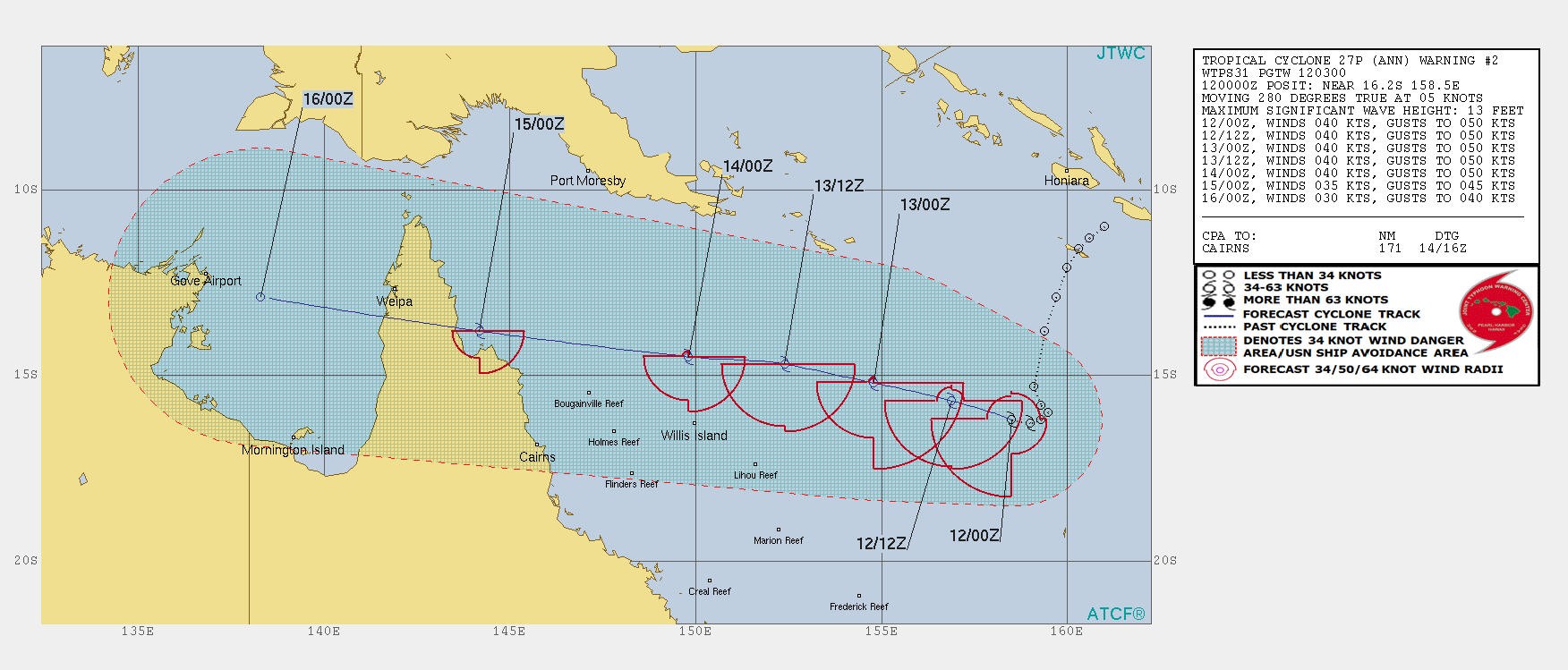 Coral Sea: TC ANN(27P): landfall over Cape York forecast shortly after 72hours