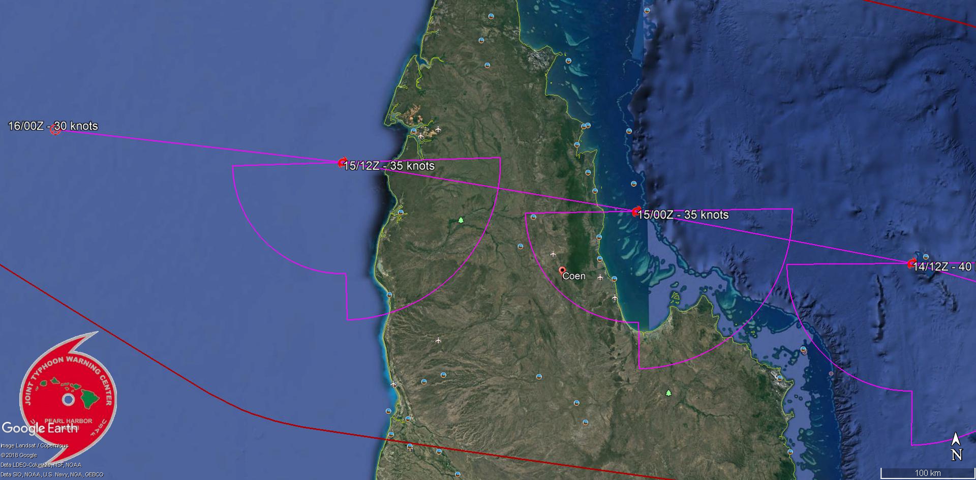 FORECAST LANDFALL AREA NEAR COEN IN 24H