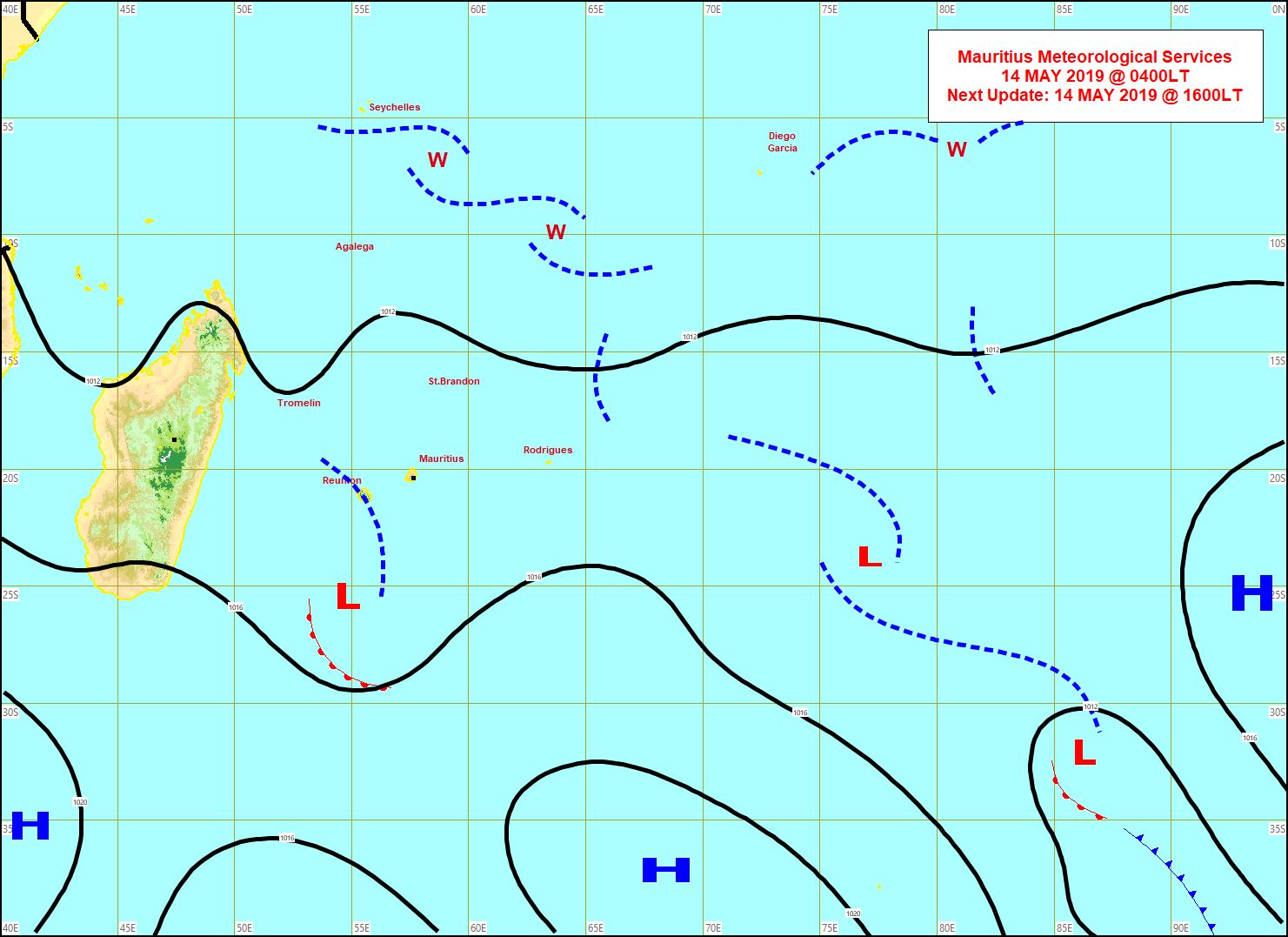 Analyse en surface à 4heures ce matin. MMS/Vacoas