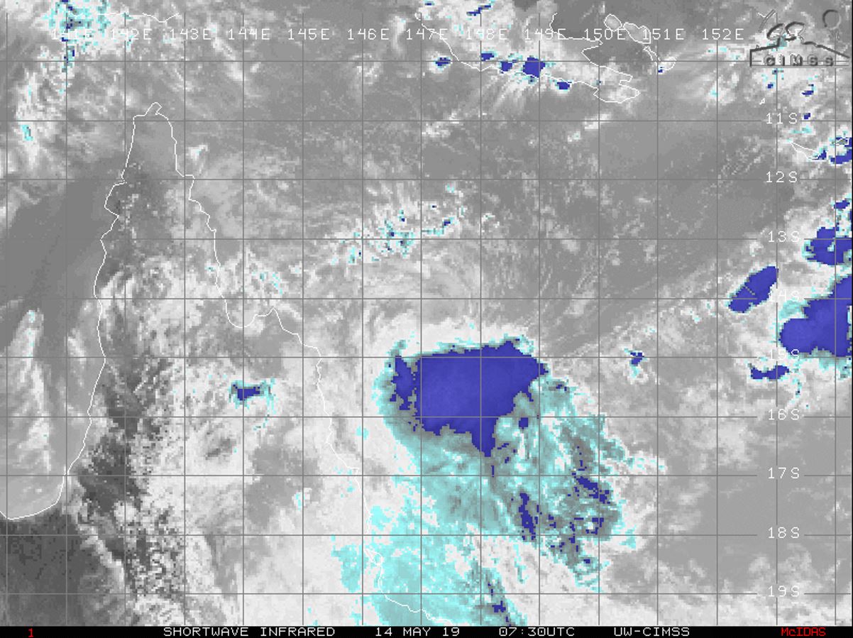 0730UTC. EXPOSED CENTER WITH FLARING CONVECTION TO THE SOUTH