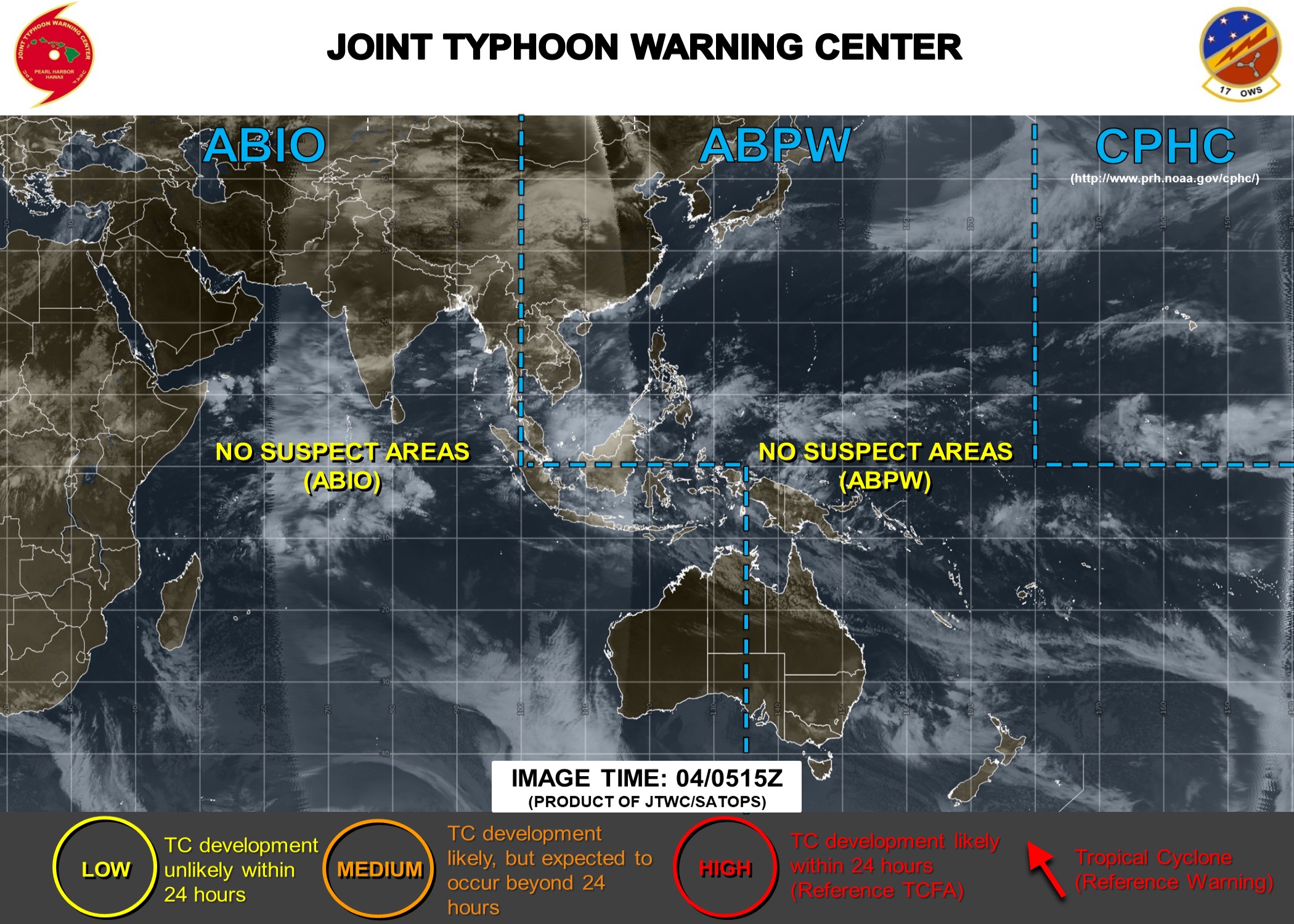 NO SUSPECT AREAS ACROSS THE JTWC AREA OF RESPONSABILITY AT THE MOMENT