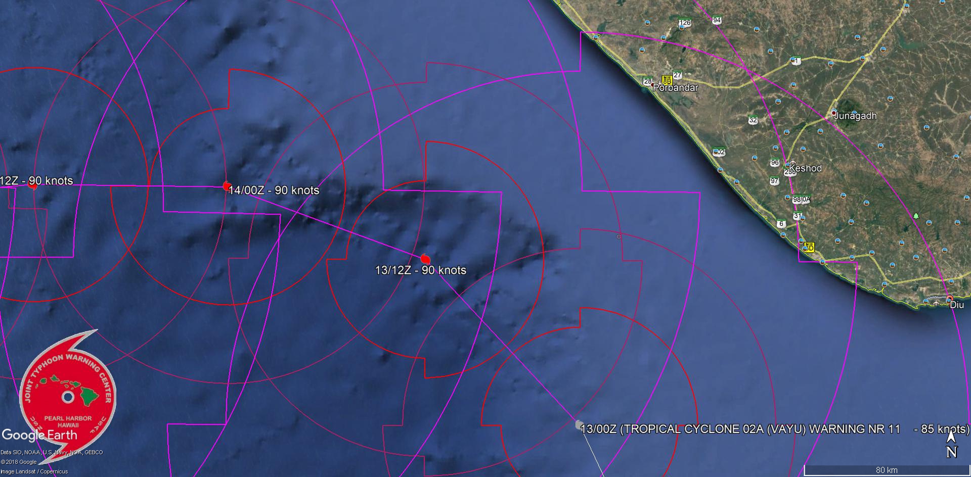 FORECAST TO TRACK MORE THAN 100KM TO THE WEST OF PORBANDAR