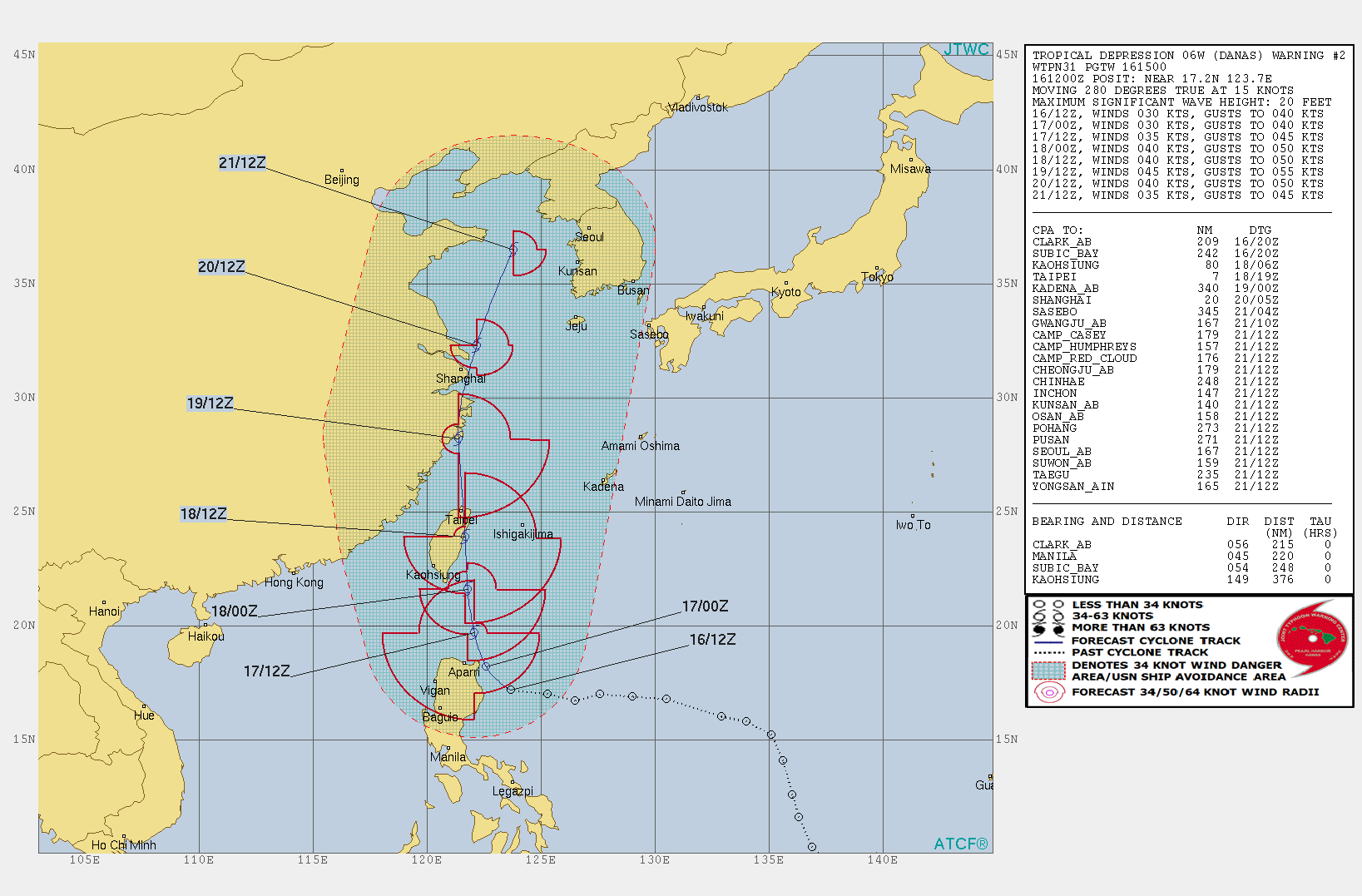 WARNING 2/JTWC. PEAK INTENSITY OF 45KNOTS IS FORECAST IN 72H