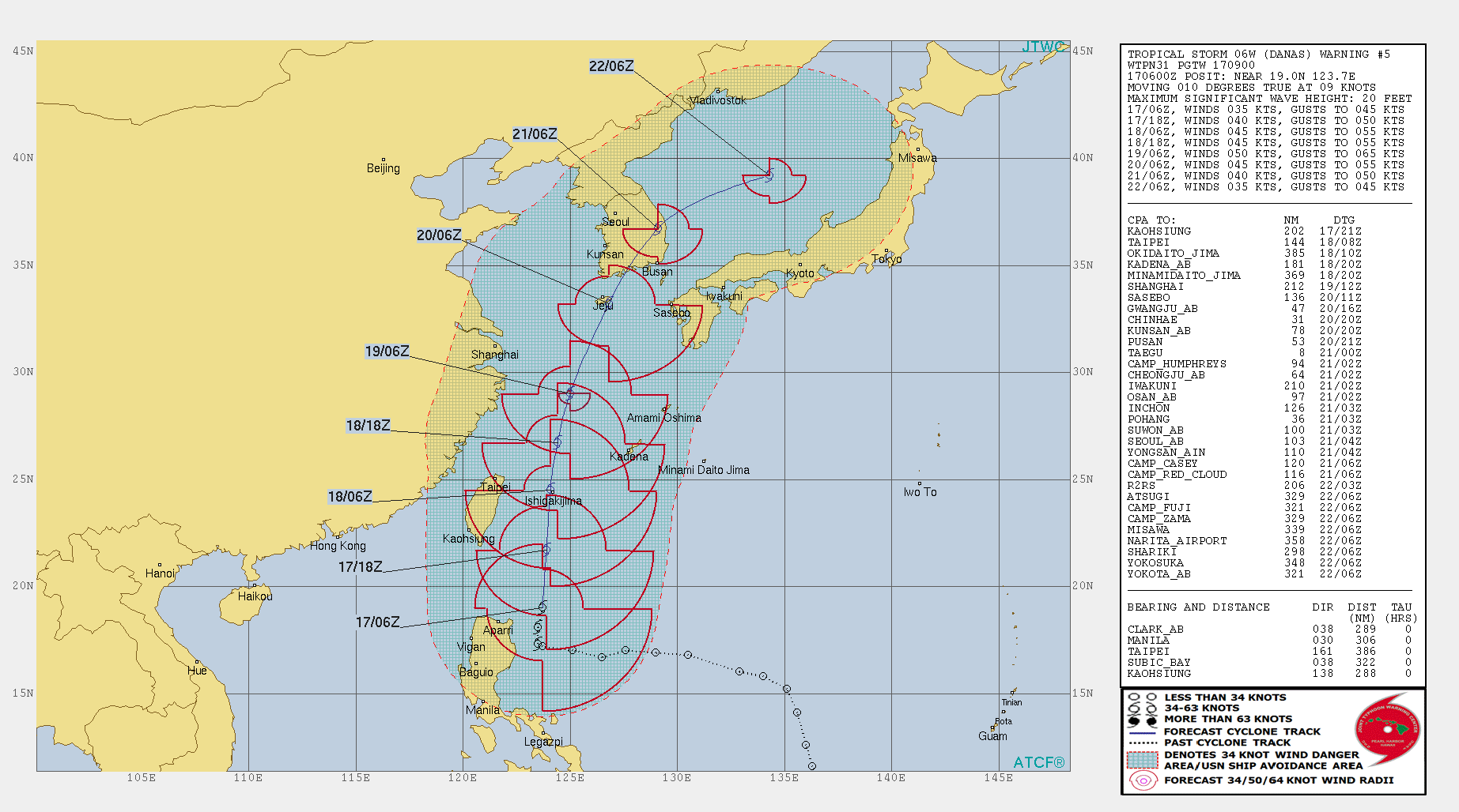 DANAS(06W): WARNING 6/JTWC. PEAK INTENSITY OF 50 KNOTS FORECAST IN 48H.