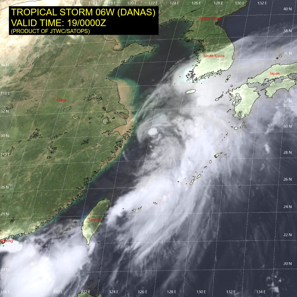 TS DANAS(06W) peak intensity within 12hours. Dissipation forecast over South Korea after 48hours