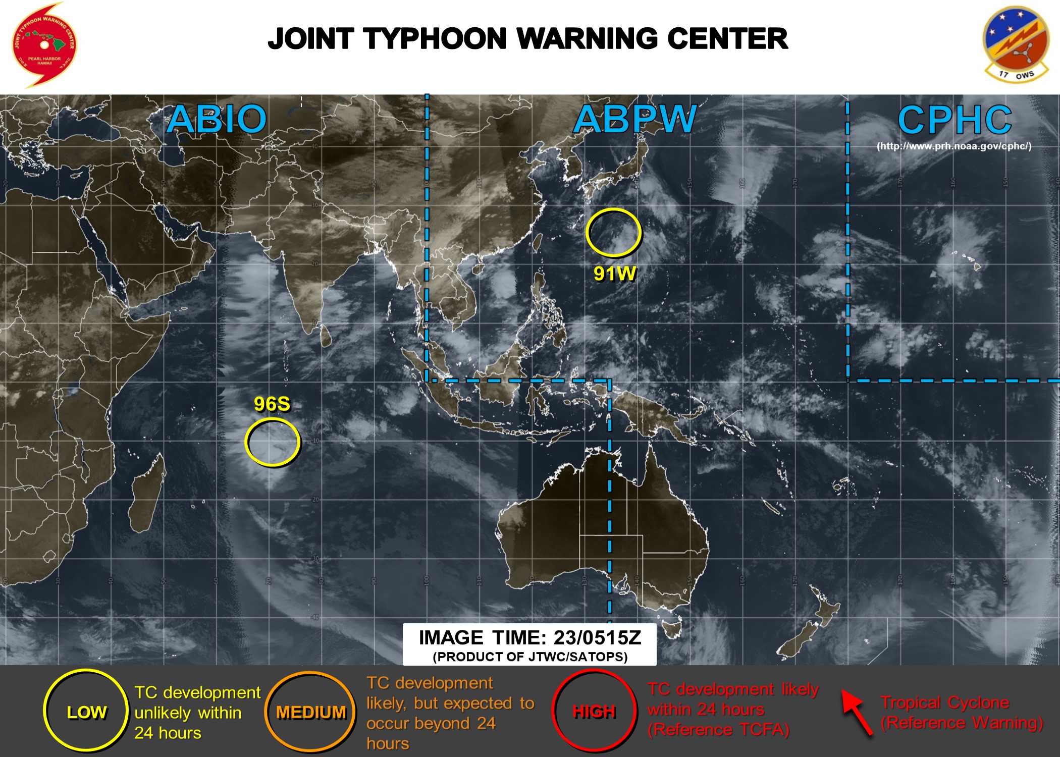 INVEST 91W and INVEST 96S under watch