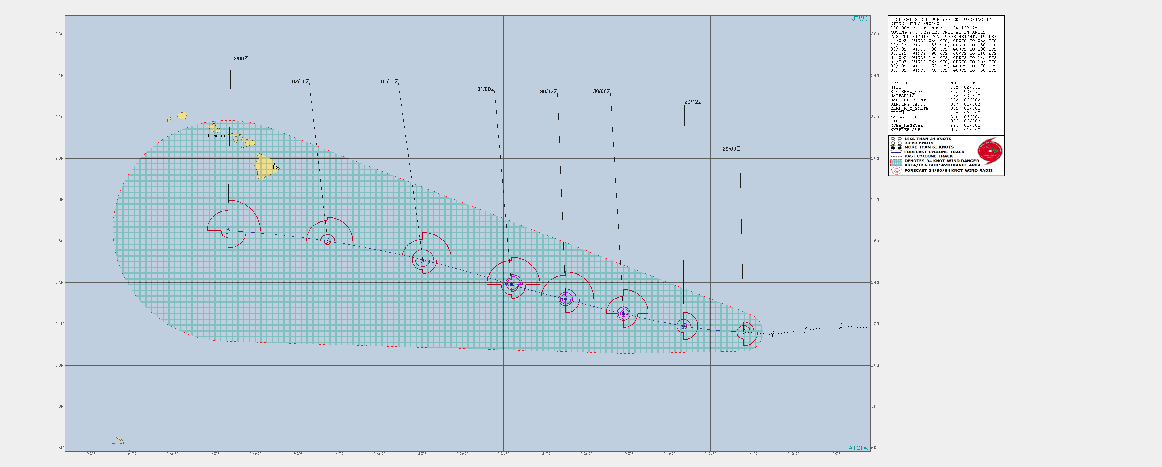 WARNING 7. PEAK INTENSITY OF 100KNOTS FORECAST IN 48H