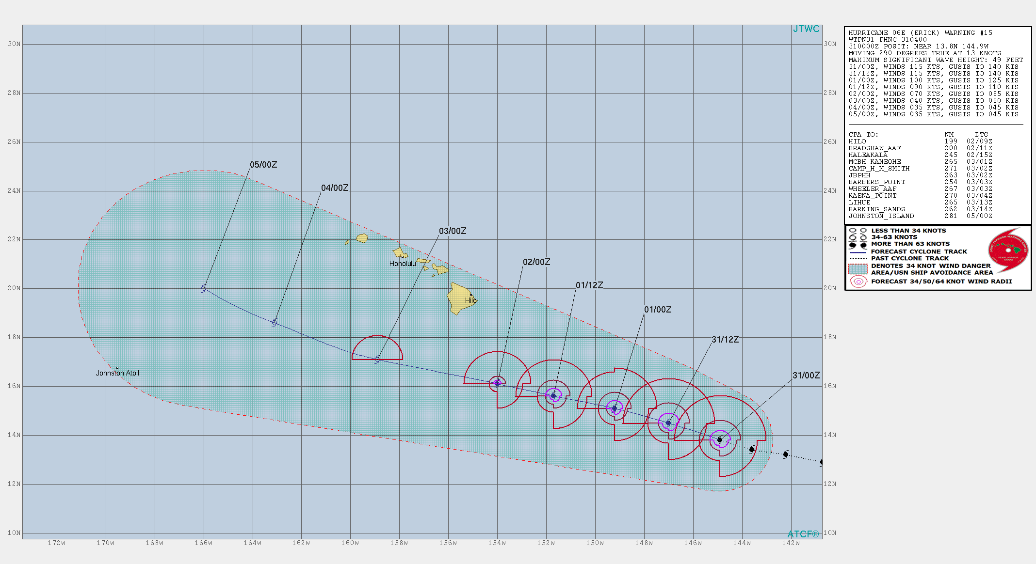 WARNING 15. INTENSITY FORECAST TO FALL BELOW 65KNOTS AFTER 48HOURS WARNING 15. INTENSITY FORECAST TO FALL BELOW 65KNOTS AFTER 48HOURS