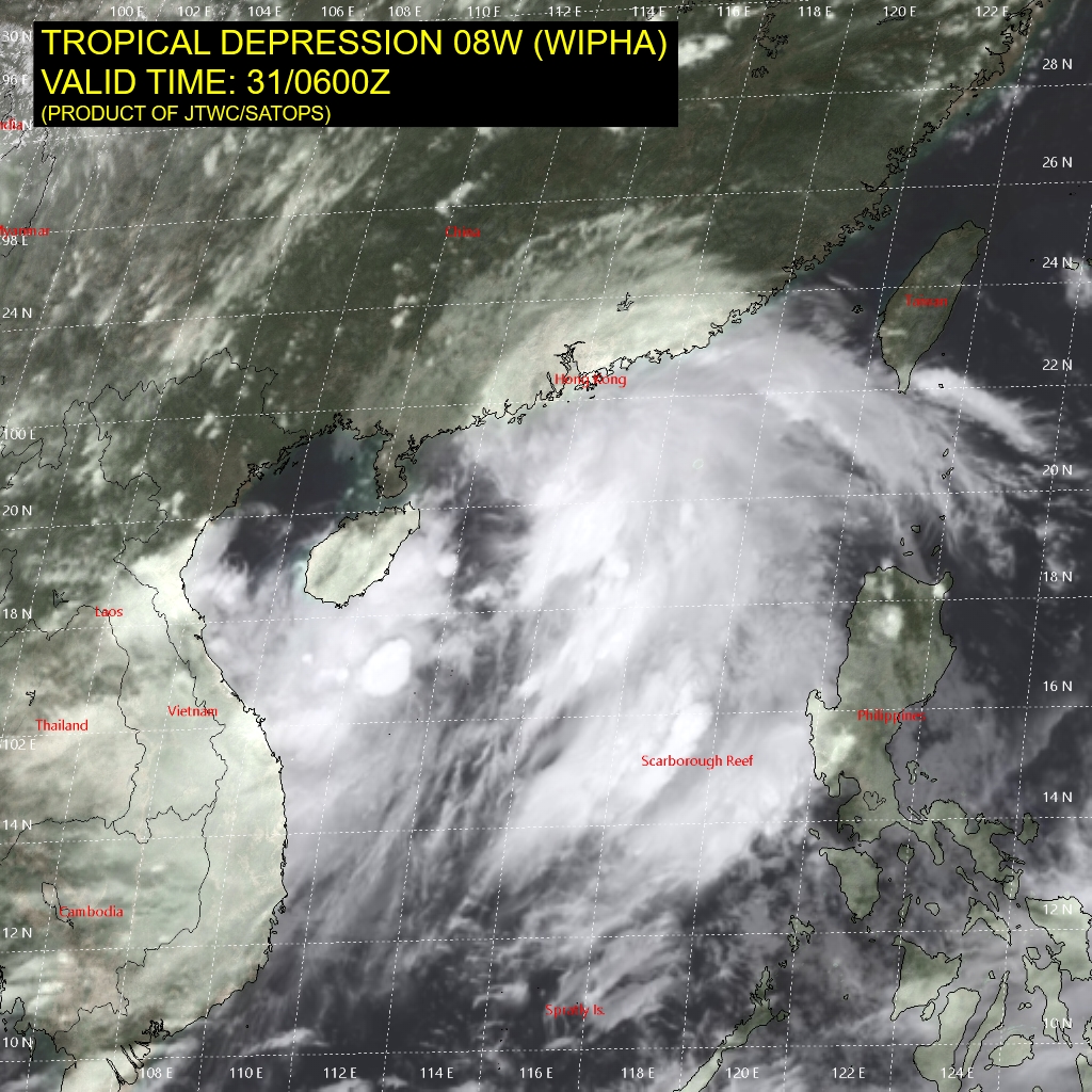 South China Sea: TS WIPHA(08W) will be entering the Gulf of Tonkin in approx 24hours