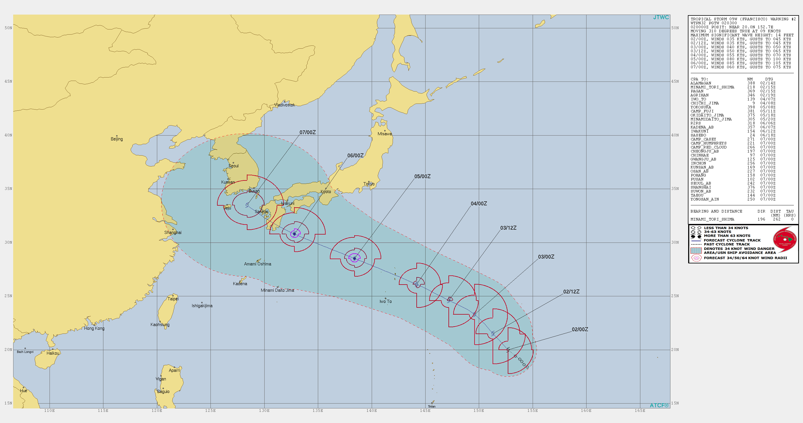 FRANCISCO(09W): WARNING 2. PEAK INTENSITY OF 85KNOTS FORECAST IN 96HOURS.