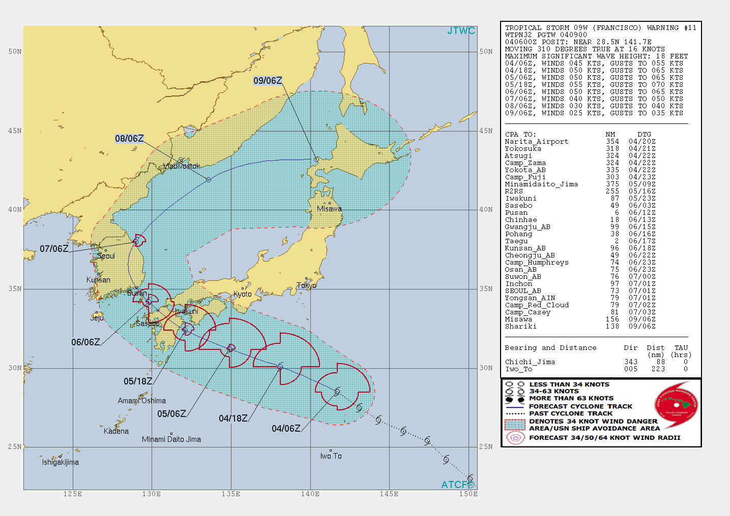 09W: WARNING 11. PEAK INTENSITY OF 55KNOTS FORECAST IN 36H
