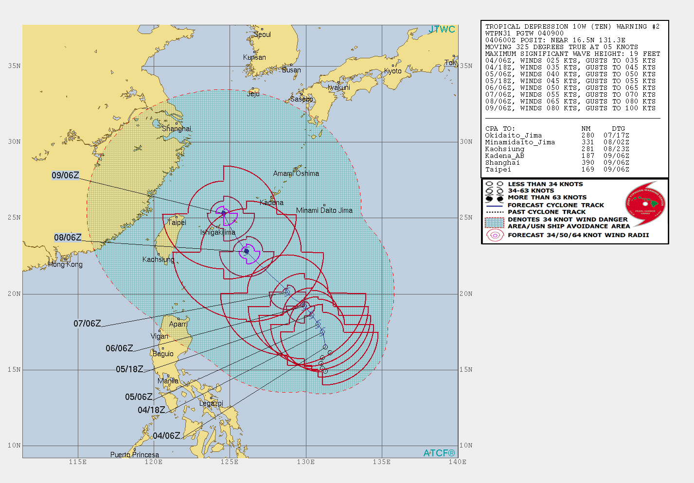 10W: WARNING 2. PEAK INTENSITY OF 80KNOTS FORECAST IN 120H. 10W: WARNING 2. PEAK INTENSITY OF 80KNOTS FORECAST IN 120H.