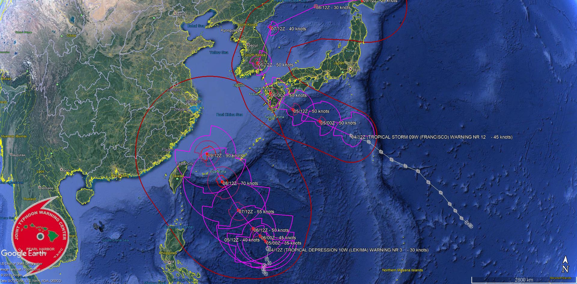 FRANCISCO(09W): near Sasebo in 36hours as a tropical storm. LEKIMA(10W): typhoon in 4 days