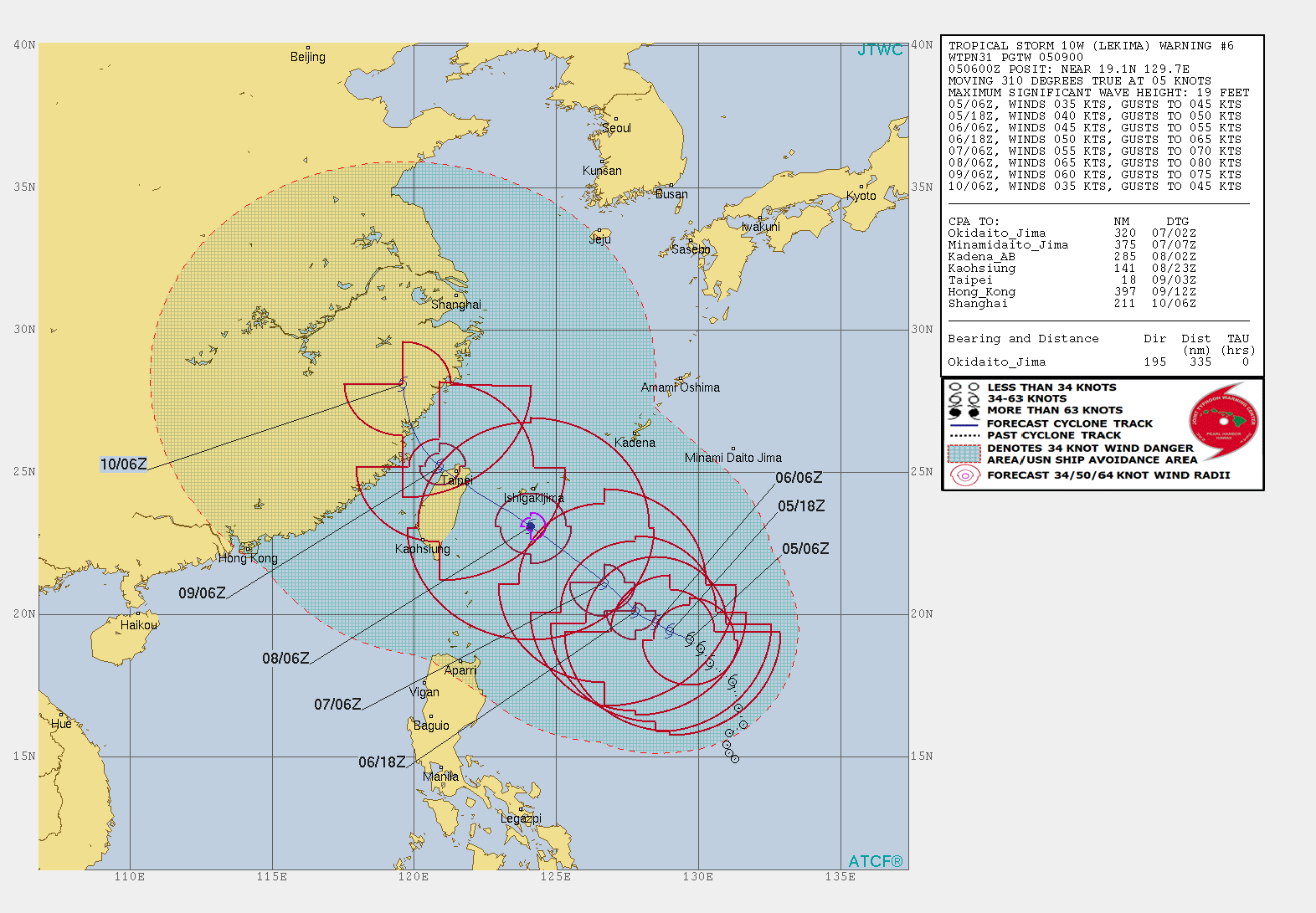 10W: WARNING 6. PEAK INTENSITY OF 65KNOTS FORECAST IN 72H