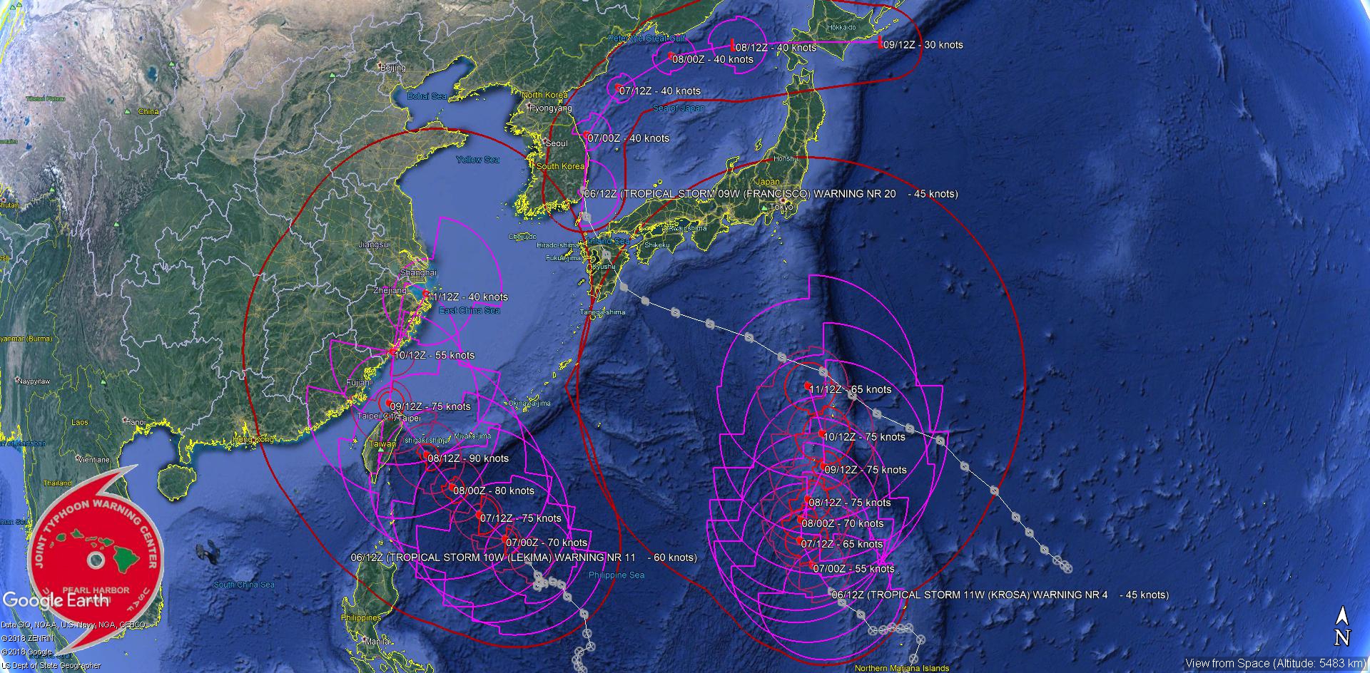LEKIMA(10W):close to typhoon intensity slowly approaching Taiwan. 09W, 11W, 96W and 95B updates