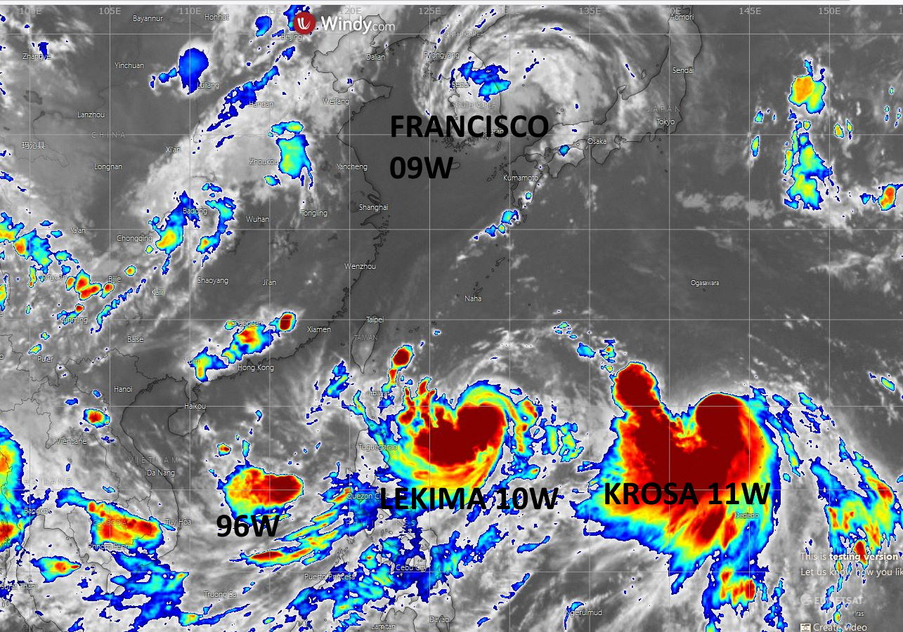 LEKIMA(10W):close to typhoon intensity slowly approaching Taiwan. 09W, 11W, 96W and 95B updates LEKIMA(10W):close to typhoon intensity slowly approaching Taiwan. 09W, 11W, 96W and 95B updates