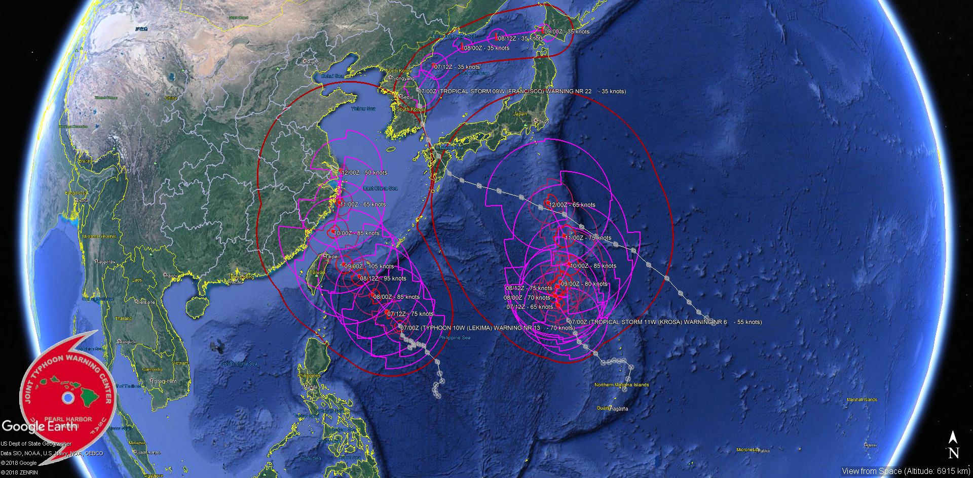 Lekima(10W) to reach category 3 before 48h,approaching northern Taiwan.09W,11W,96W,95B updates.