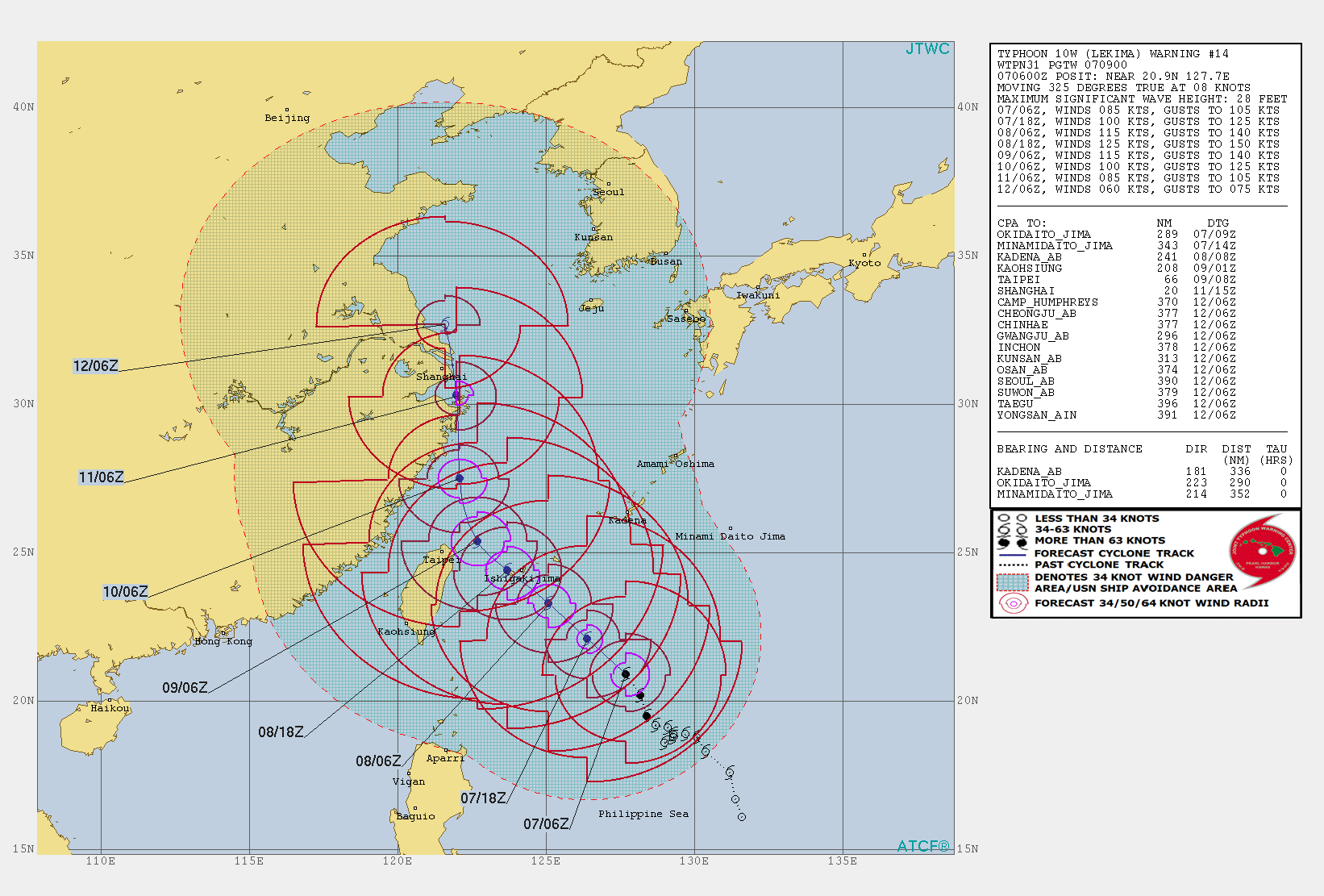 10W: WARNING 14/JTWC. PEAK INTENSITY OF 125KNOTS FORECAST IN 36H