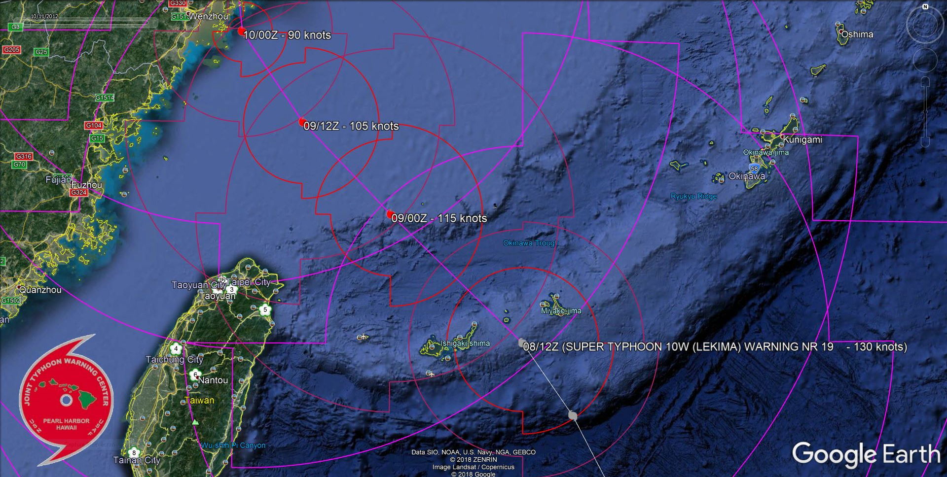 LEKIMA(10W): WARNING 19. THE EYE IS TRACKING BETWEEN ISHIGAKI AND MIYAKOJIMA