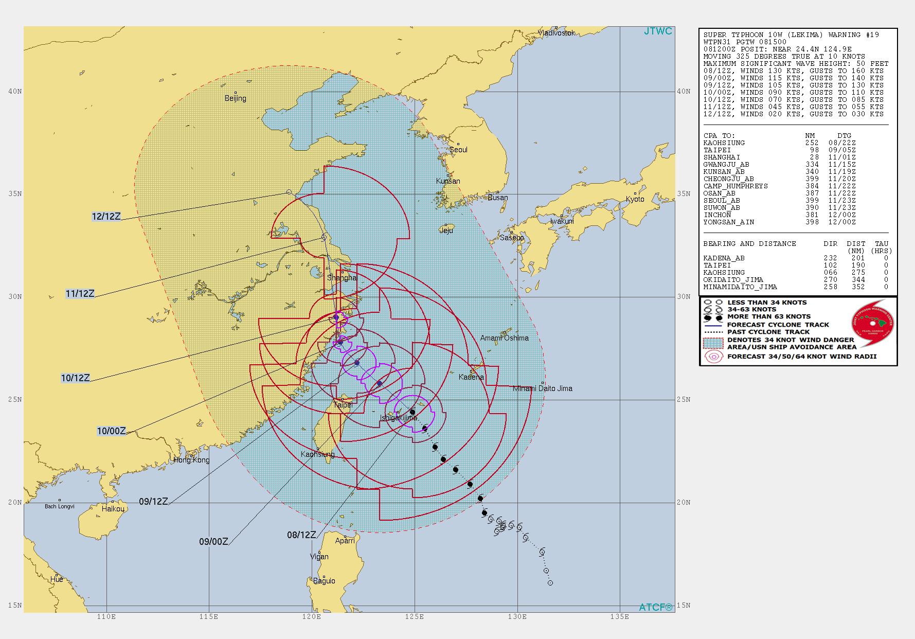 LEKIMA(10W): WARNING 19. INTENSITY IS FORECAST TO FALL BELOW TYPHOON INTENSITY AFTER 48H