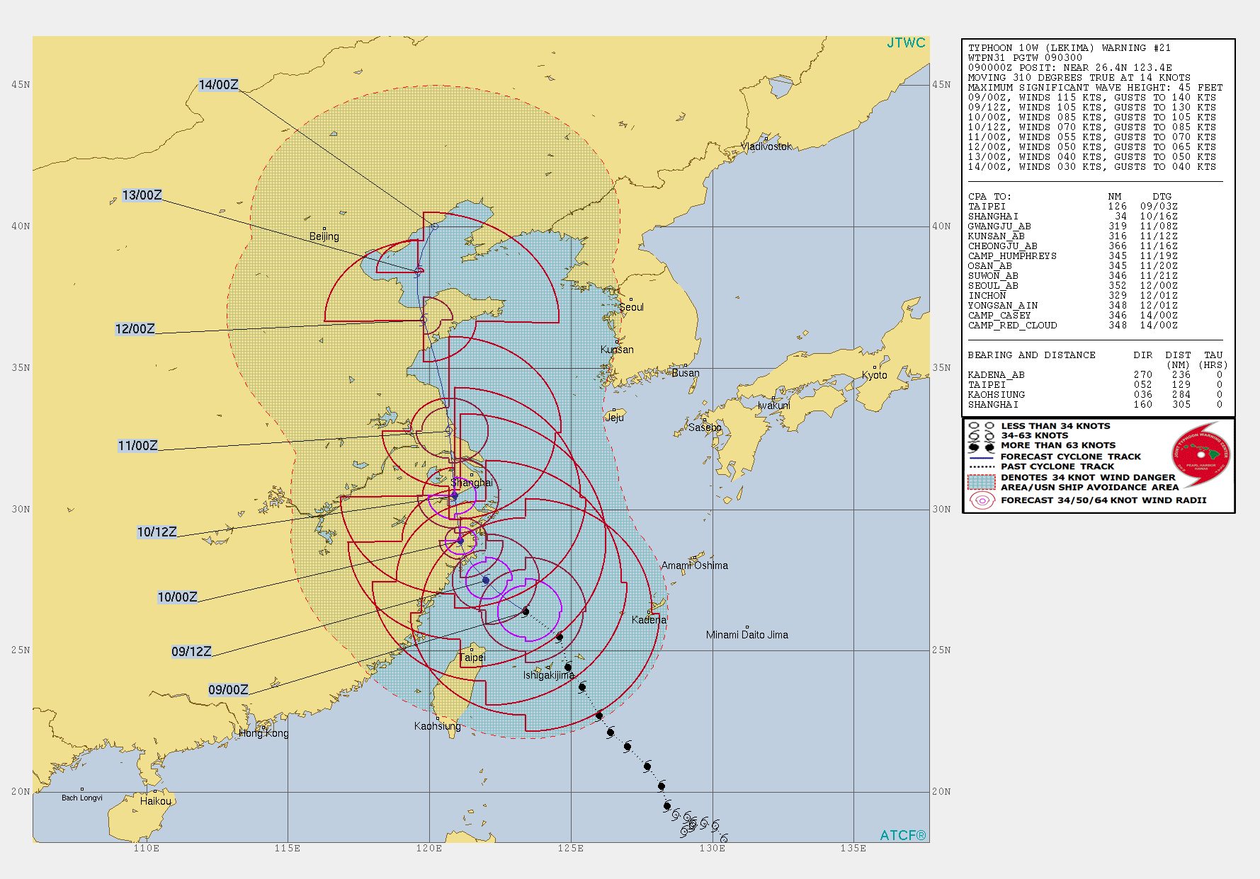10W: WARNING 21. FORECAST TO BE CLOSE TO SHANGHAI IN 36H WITH POSSIBLY STILL TYPHOON WINDS